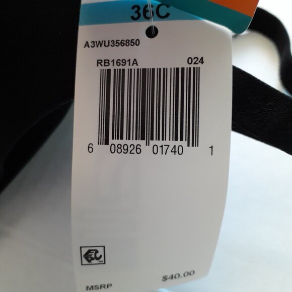 NWT Warners Cloud 9 Super Soft Underwire Lightly Lined T-Shirt Bra Black 36C - Picture 12 of 13